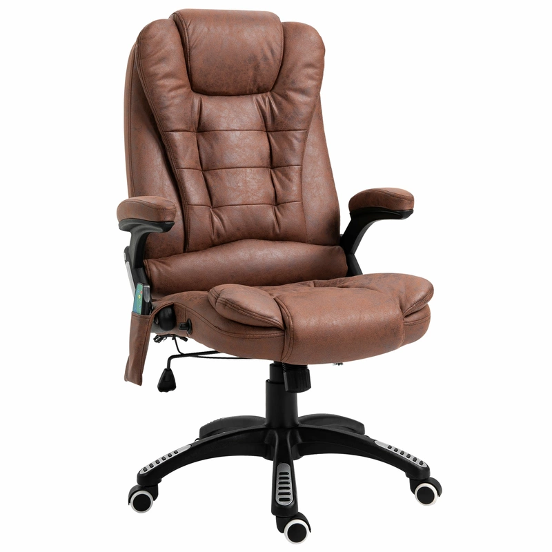 Vinsetto Massage Recliner Chair Heated Office Chair with Six Massage Points Microfiber Cloth 360 Swivel Wheels Brown