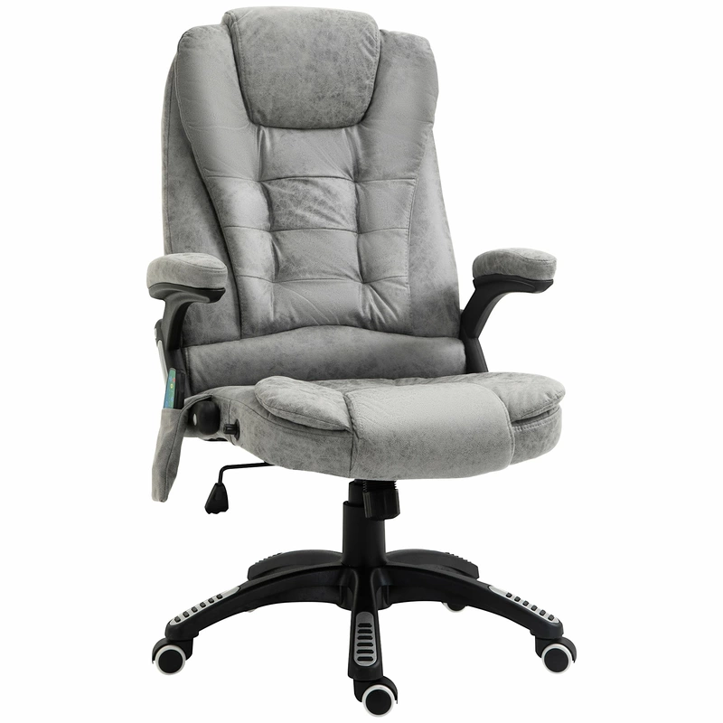 Vinsetto Massage Recliner Chair Heated Office Chair with Six Massage Points Microfiber Cloth 360 Swivel Wheels Grey